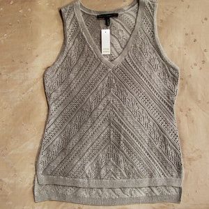 White House Black Market Silver Metallic Knit Vest